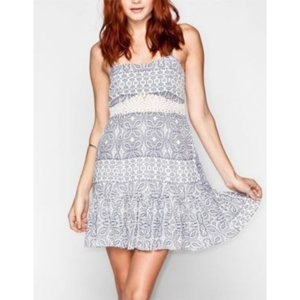 Chloe K Paisley Print Crochet Mini Dress XL